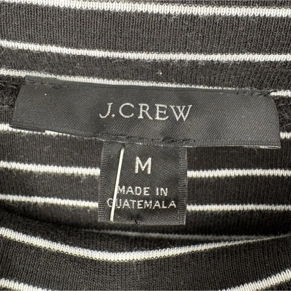 J. Crew Womens Striped Mockneck Top M Black White Preppy Nautical Professional